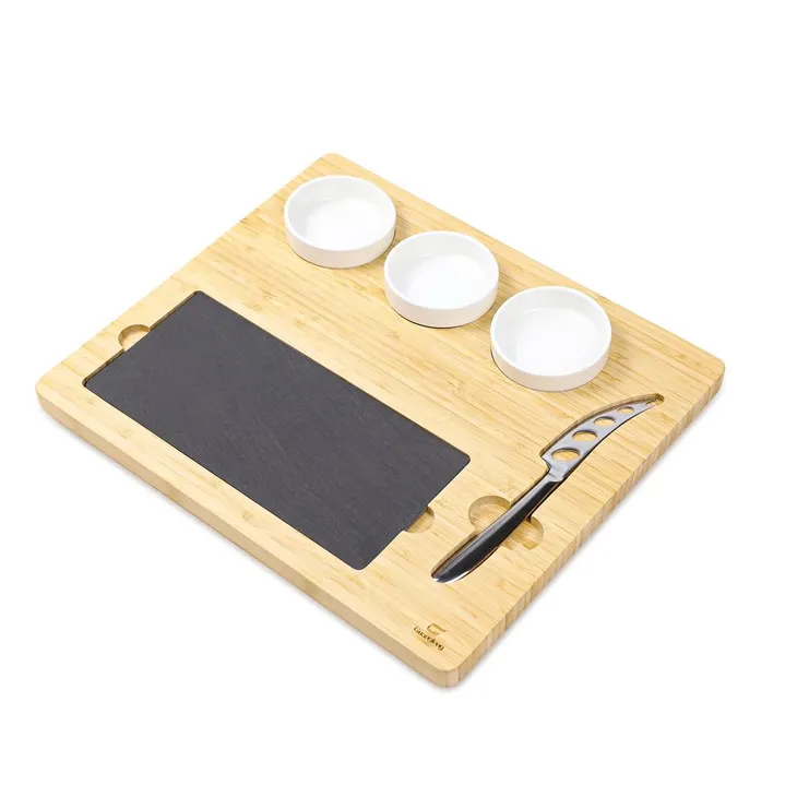 Bamboo Cheese Platter Set With Slate Plate (1)