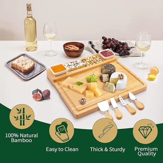 Bamboo Cheese Board And Knives Set